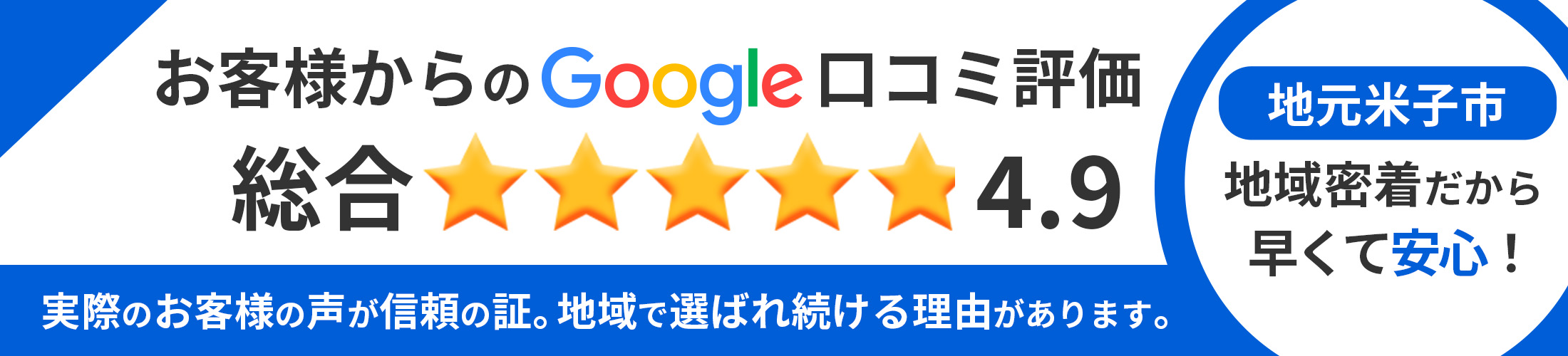 お客様からのGoogle口コミ評価総合4.9